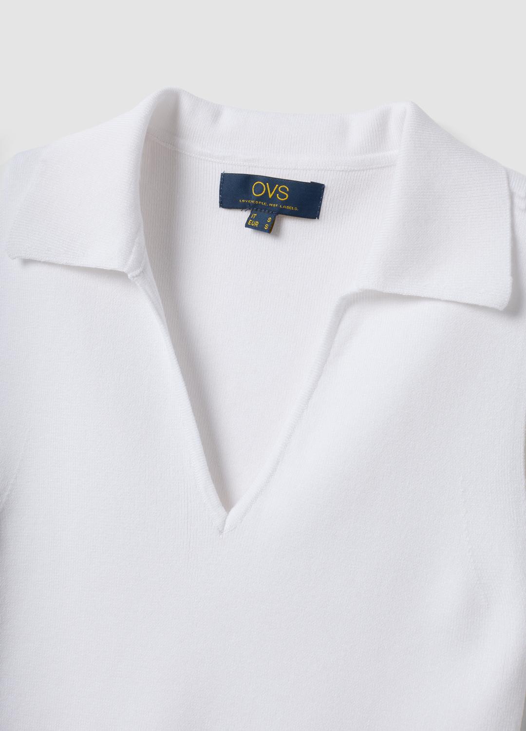 Maglietta da donna con scollo a V, maniche corte, estiva, elegante, con stampa a contrasto, con bottoni, bianco, S Maglietta da donna con scollo a V, maniche corte, estiva, elegante, con stampa a contrasto, con bottoni, bianco, S