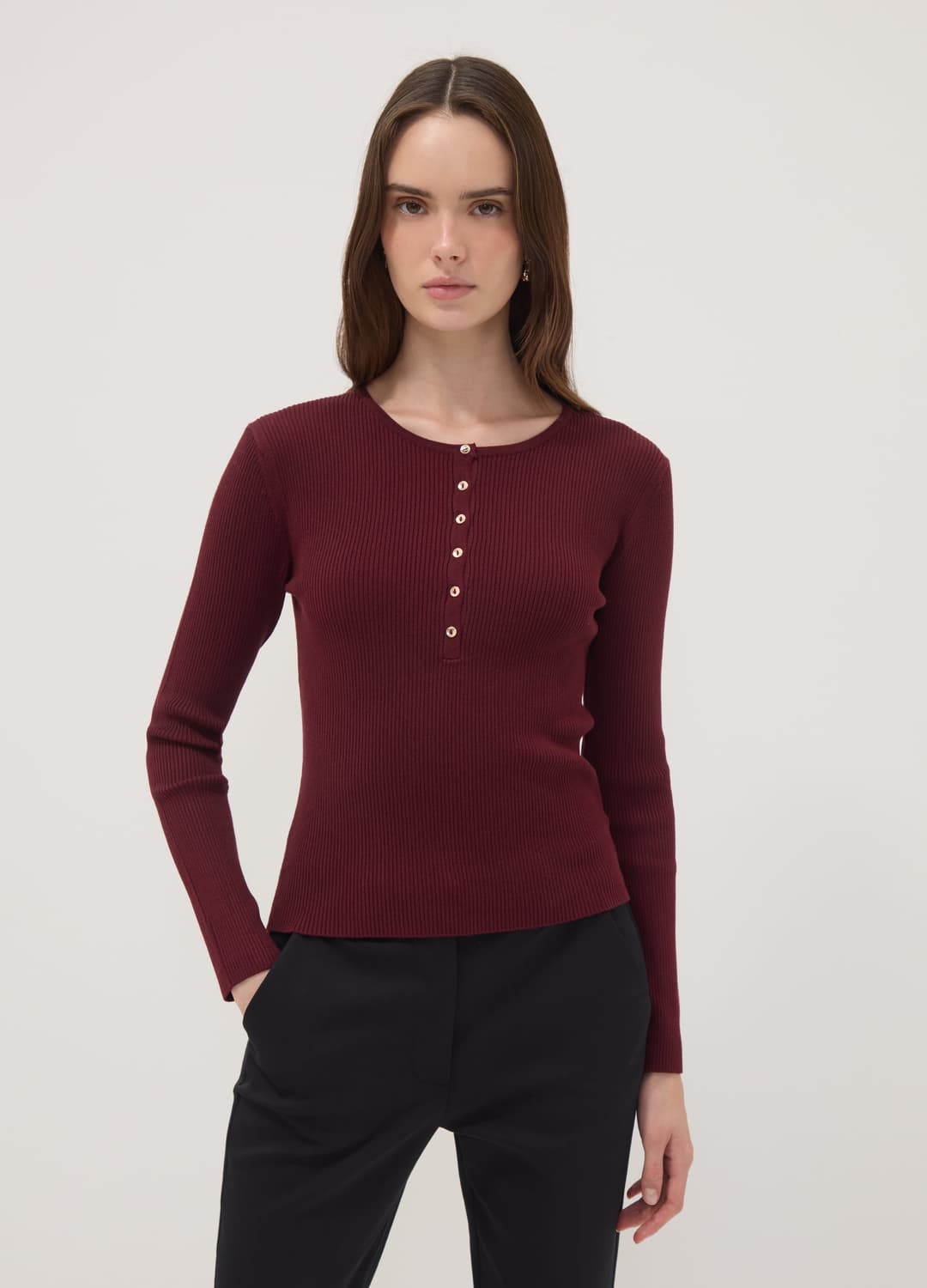 Maglia Rossa In Misto Viscosa A Costine Con Bottoni Fitted | OVS Maglia Rossa In Misto Viscosa A Costine Con Bottoni Fitted - 2 | OVS